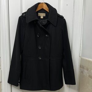 Black Wool Blend Double-Breasted Pea Coat